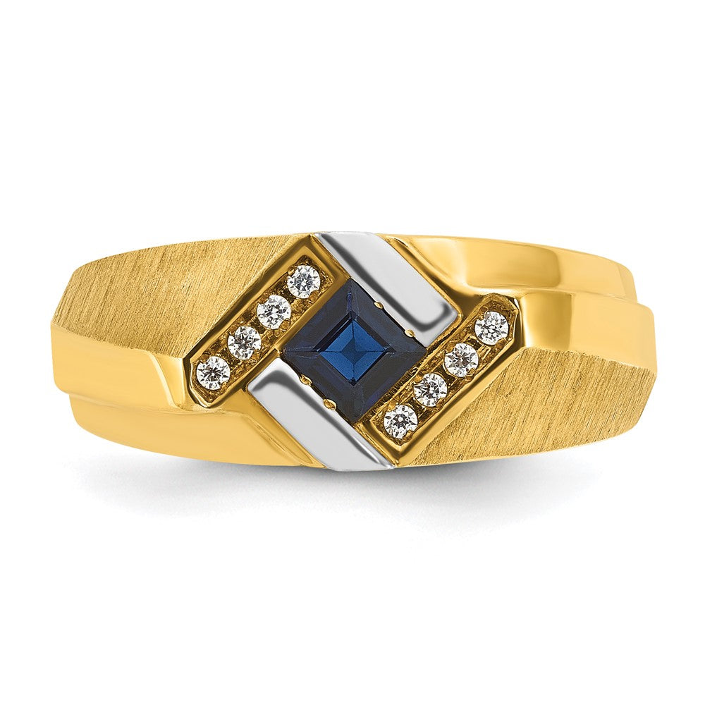 IB Goodman Mens Square Lab Created Sapphire and 1/15 carat Diamond Satin Complete Ring - WBC