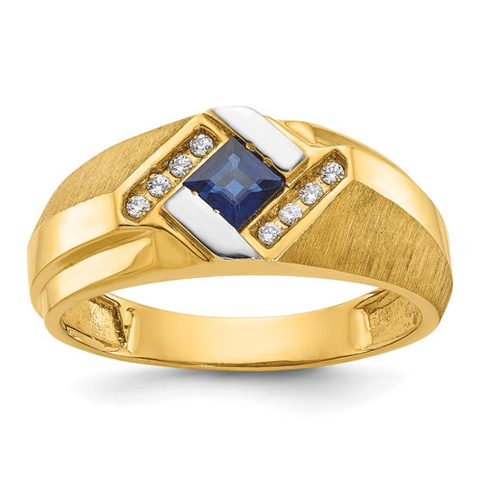 IB Goodman Mens Square Lab Created Sapphire and 1/15 carat Diamond Satin Complete Ring - WBC