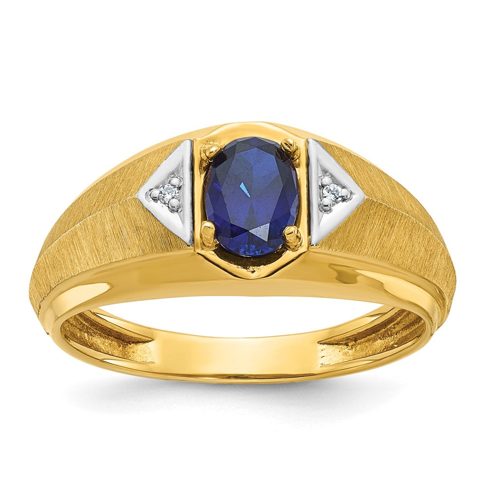 IB Goodman Mens Oval Lab Created Sapphire and Diamond Satin Complete Ring - WBC