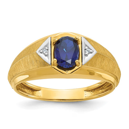 IB Goodman Mens Oval Lab Created Sapphire and Diamond Satin Complete Ring - WBC