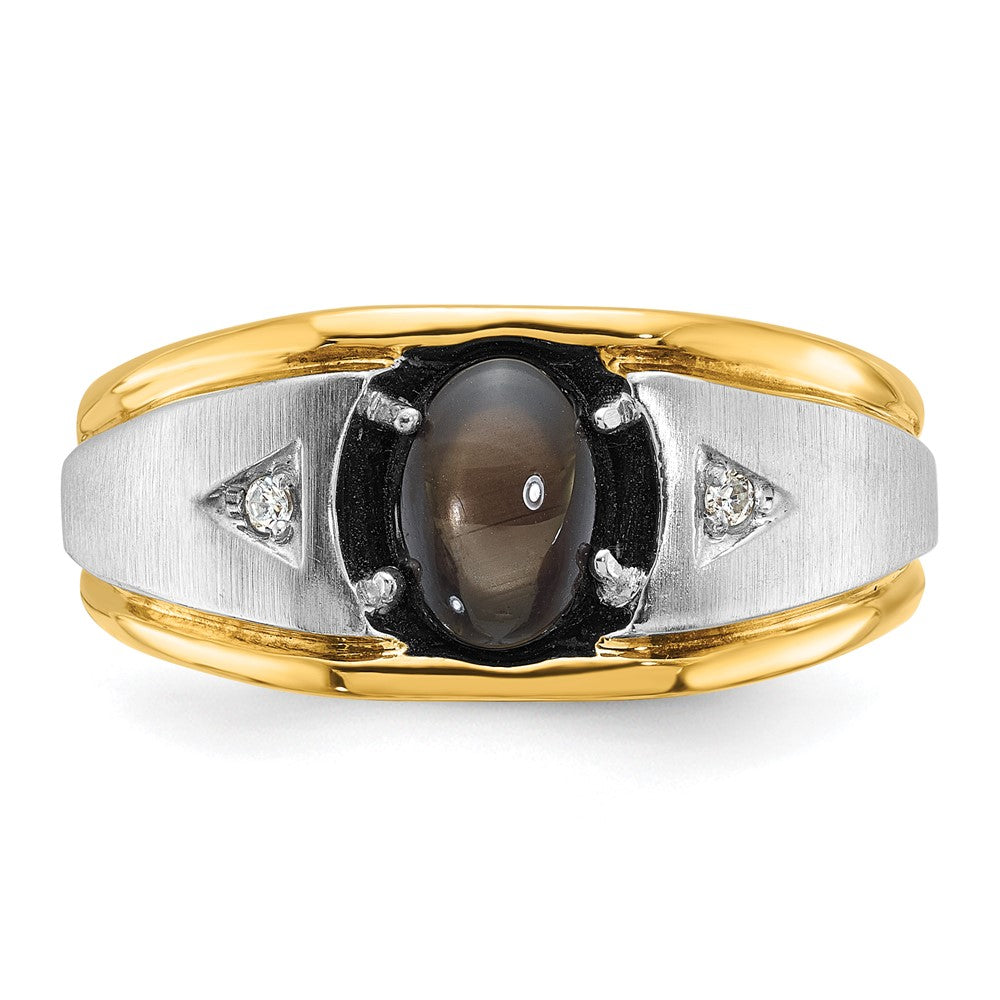 IBGoodman Two-tone Men's Polished Satin and Grooved Black Star Sapphire and AA Quality Diamond Ring - WBC