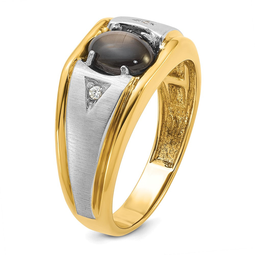 IBGoodman Two-tone Men's Polished Satin and Grooved Black Star Sapphire and AA Quality Diamond Ring - WBC