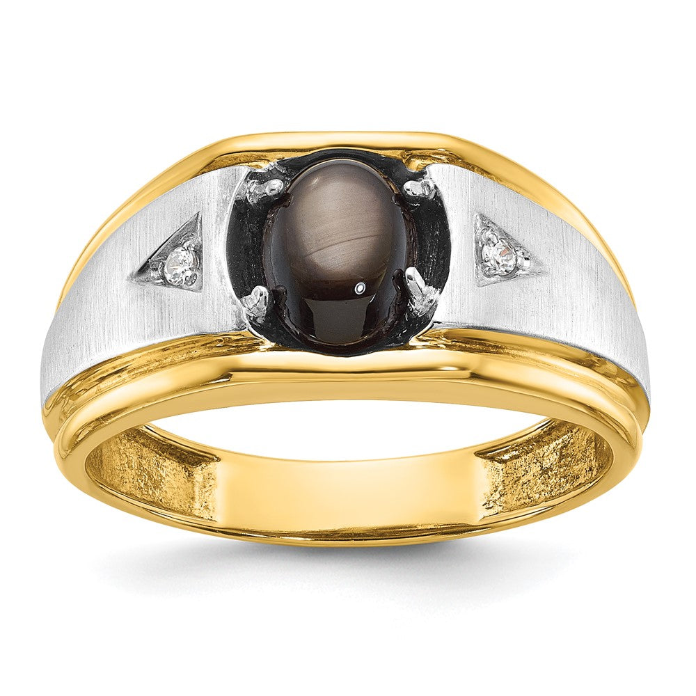 IBGoodman Two-tone Men's Polished Satin and Grooved Black Star Sapphire and AA Quality Diamond Ring - WBC