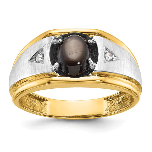 IBGoodman Two-tone Men's Polished Satin and Grooved Black Star Sapphire and AA Quality Diamond Ring - WBC