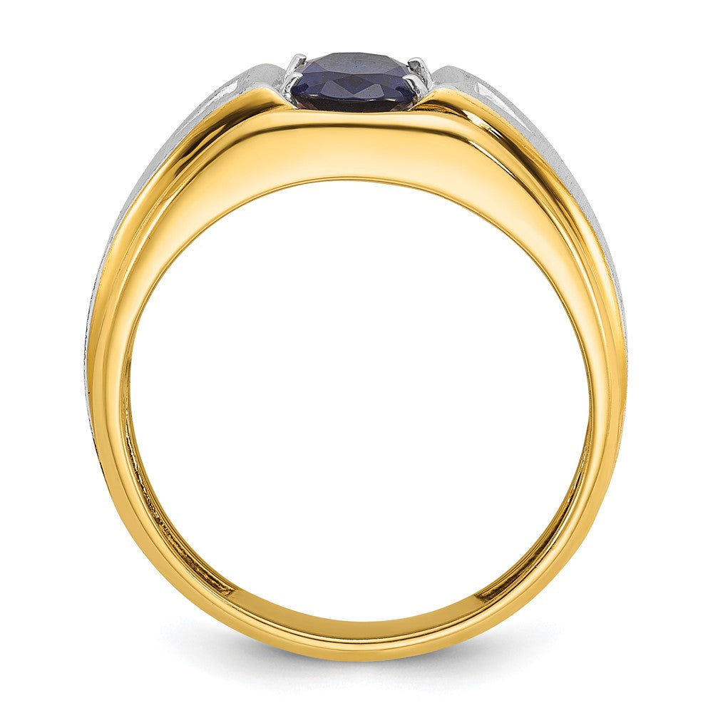 IB Goodman Two-tone Mens Polished Satin and Grooved Oval Lab Created Sapphire and AA Quality Diamond Ring - WBC
