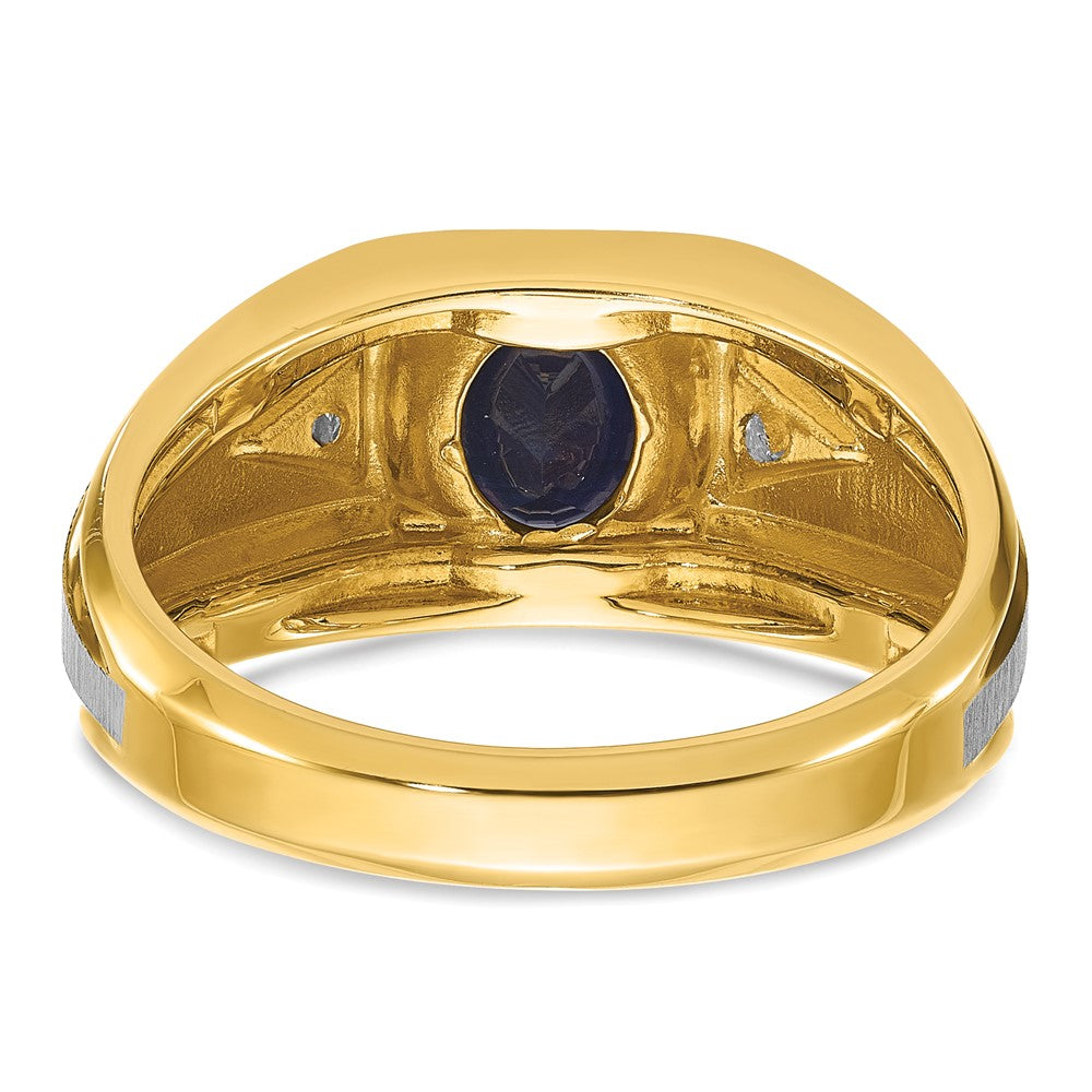 IB Goodman Two-tone Mens Polished Satin and Grooved Oval Lab Created Sapphire and AA Quality Diamond Ring - WBC