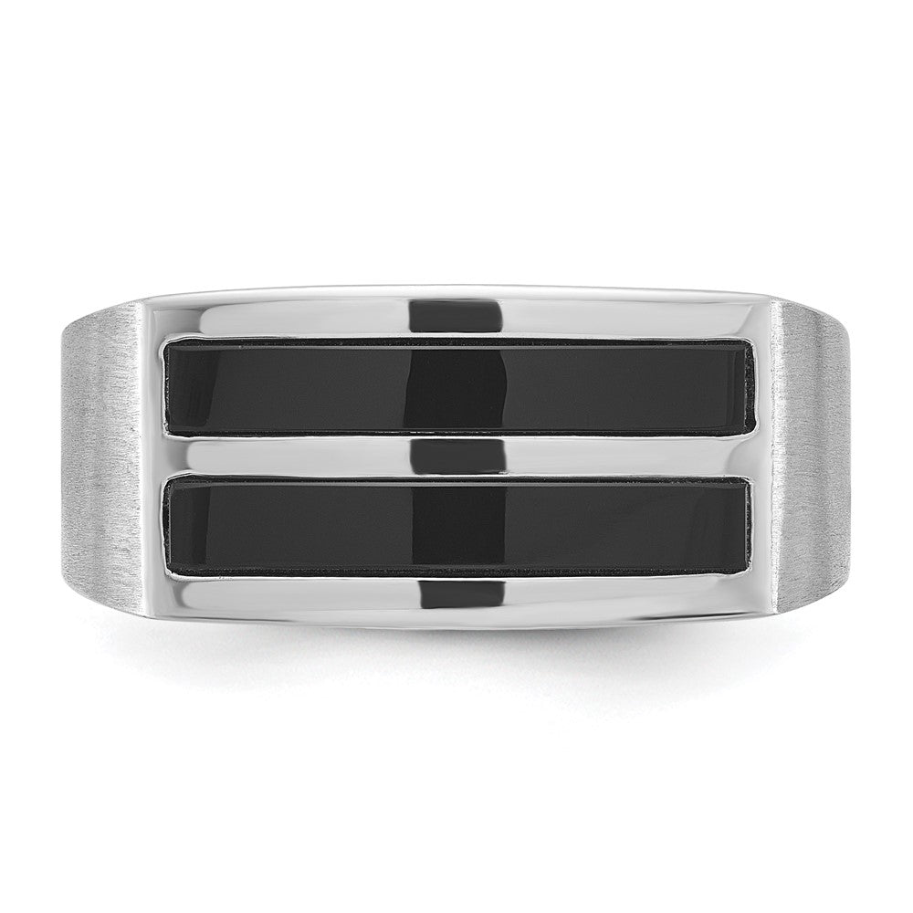 IB Goodman Mens Polished and Satin 2-Row Onyx Ring - WBC