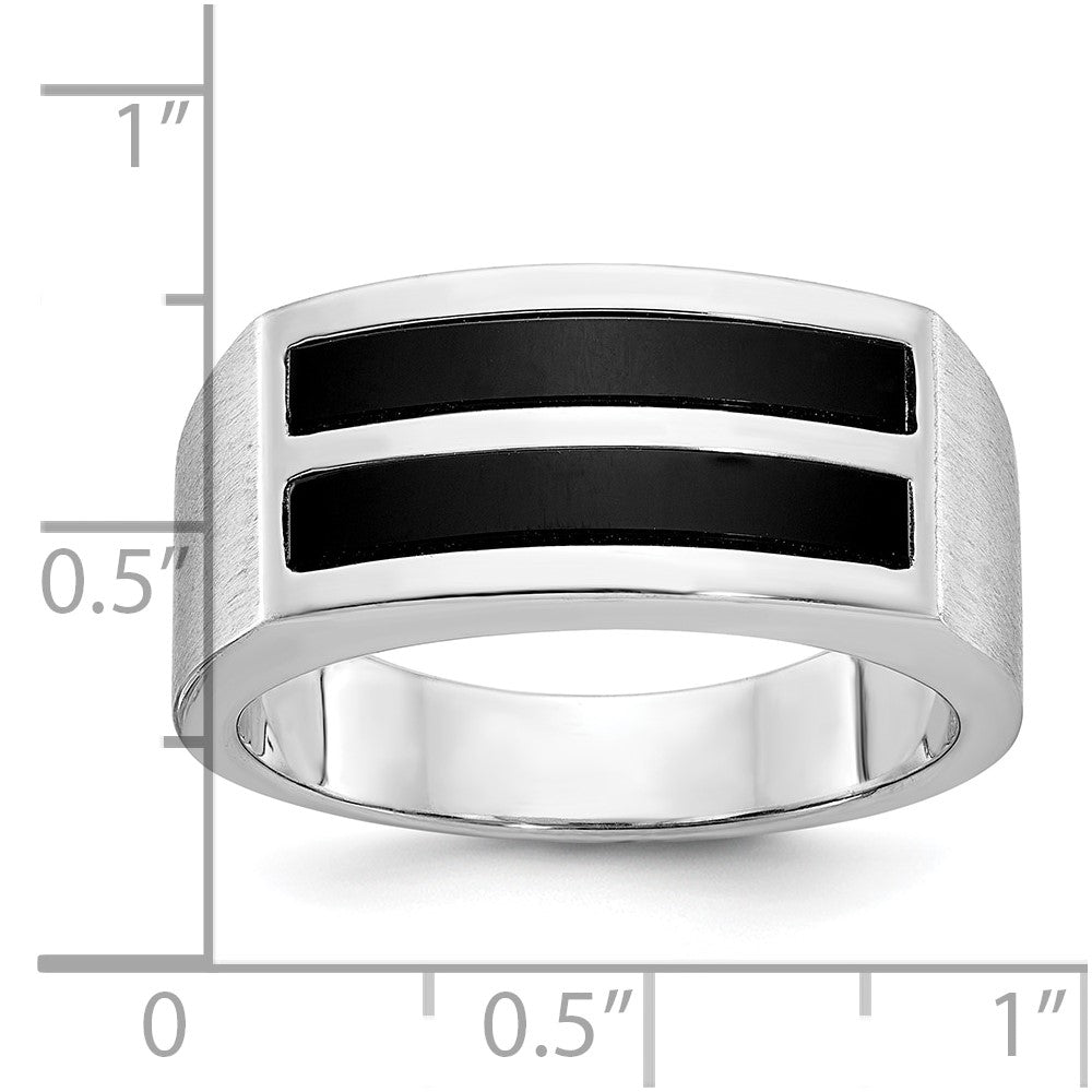 IB Goodman Mens Polished and Satin 2-Row Onyx Ring - WBC