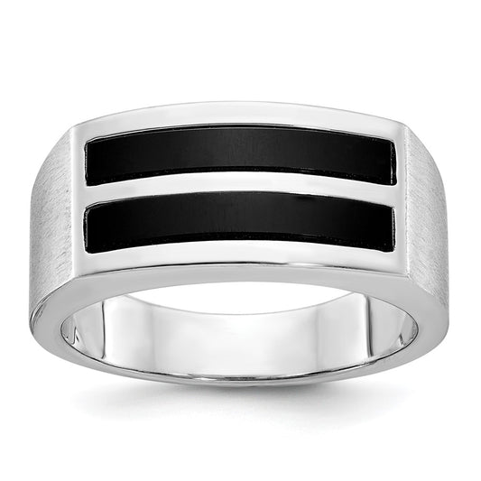 IB Goodman Mens Polished and Satin 2-Row Onyx Ring - WBC