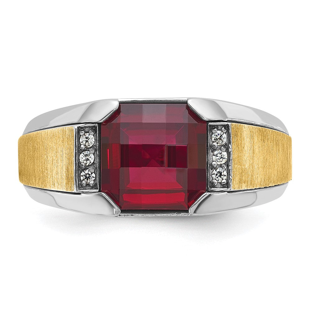 IBGoodman Two-tone Men's Polished and Satin Lab Created Garnet and AA Quality Diamond Ring - WBC