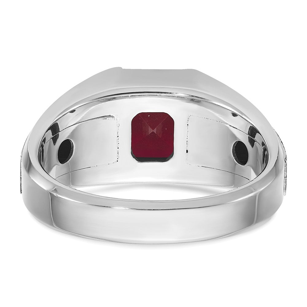IBGoodman Two-tone Men's Polished and Satin Lab Created Garnet and AA Quality Diamond Ring - WBC