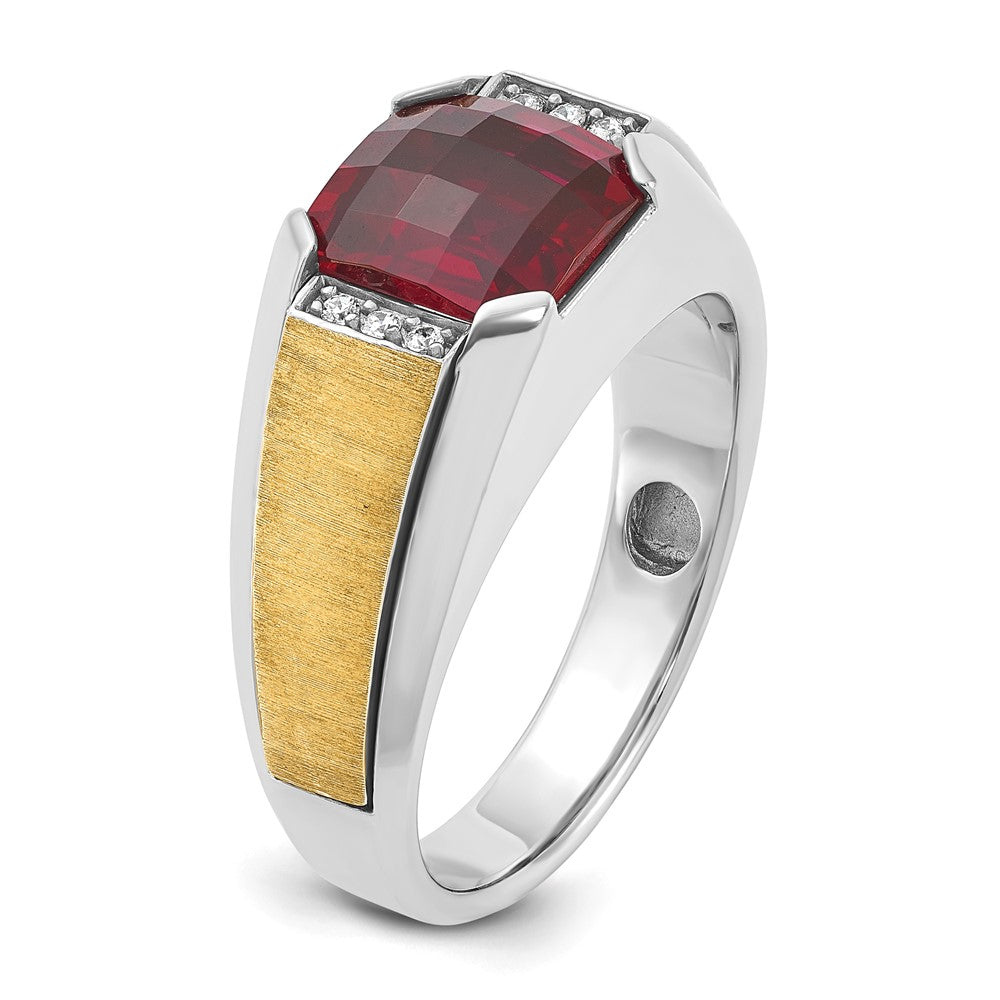 IBGoodman Two-tone Men's Polished and Satin Lab Created Garnet and AA Quality Diamond Ring - WBC