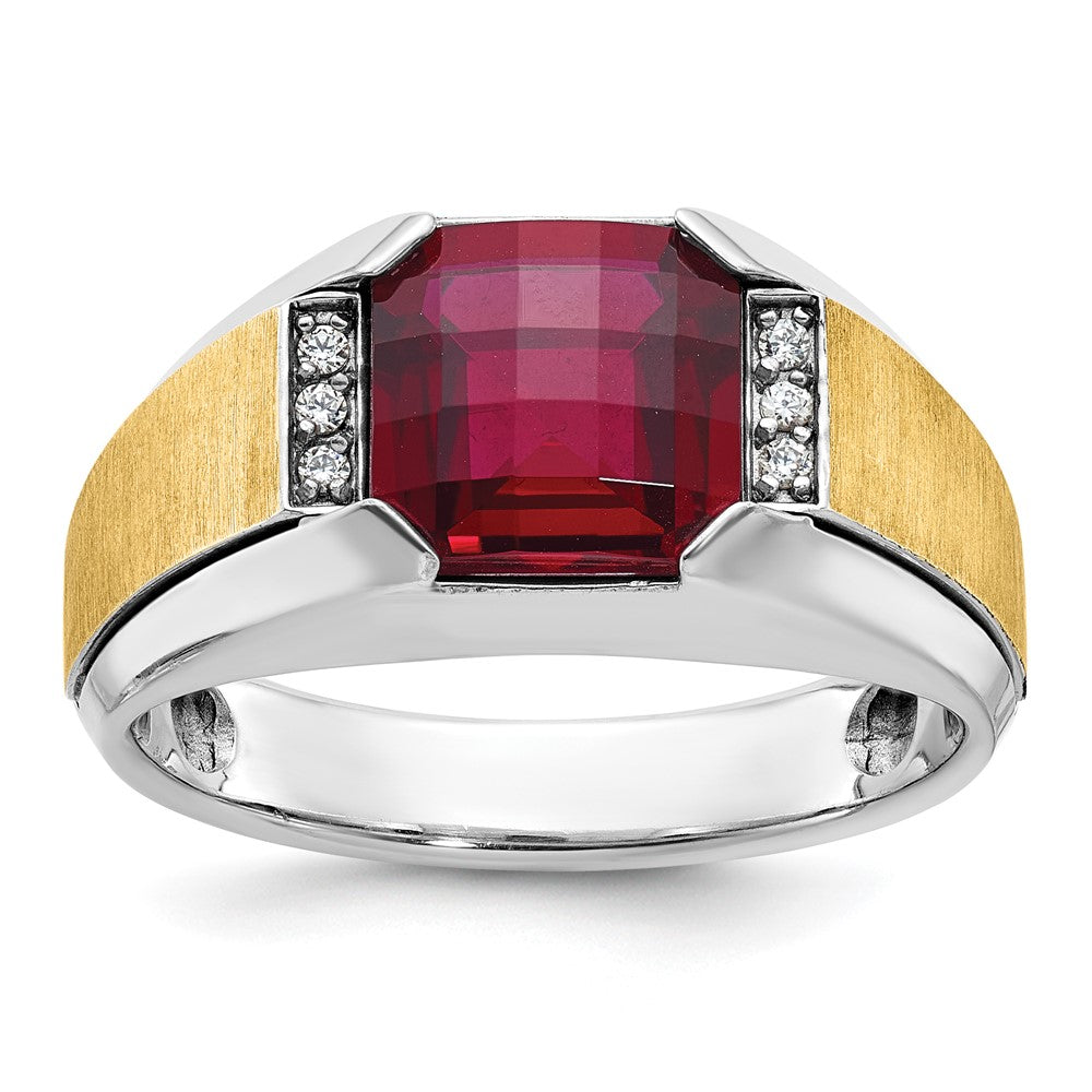 IBGoodman Two-tone Men's Polished and Satin Lab Created Garnet and AA Quality Diamond Ring - WBC