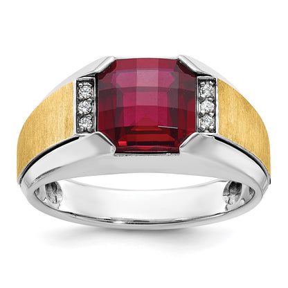 IBGoodman Two-tone Men's Polished and Satin Lab Created Garnet and AA Quality Diamond Ring - WBC