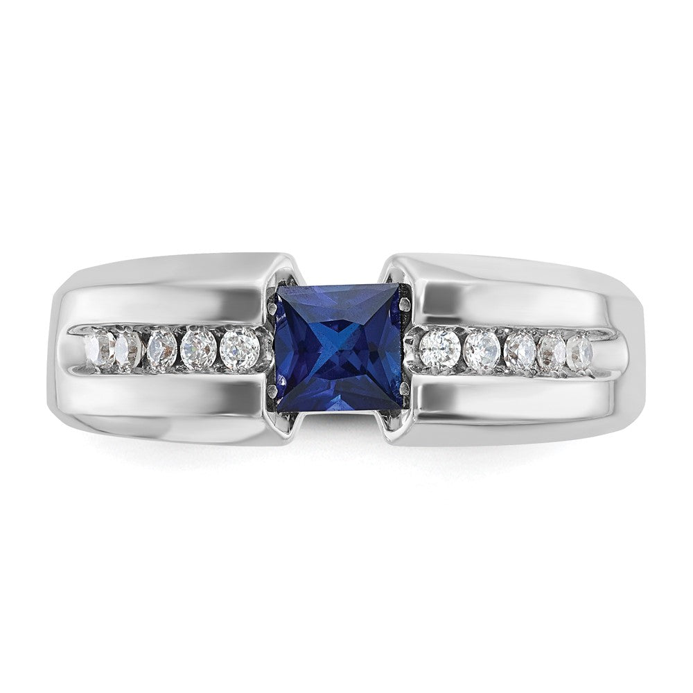 IB Goodman Mens Polished Square Lab Created Sapphire and 1/5 Carat AA Quality Diamond Ring - WBC