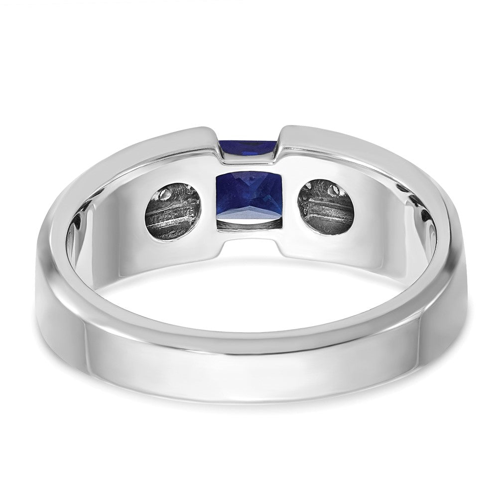 IB Goodman Mens Polished Square Lab Created Sapphire and 1/5 Carat AA Quality Diamond Ring - WBC