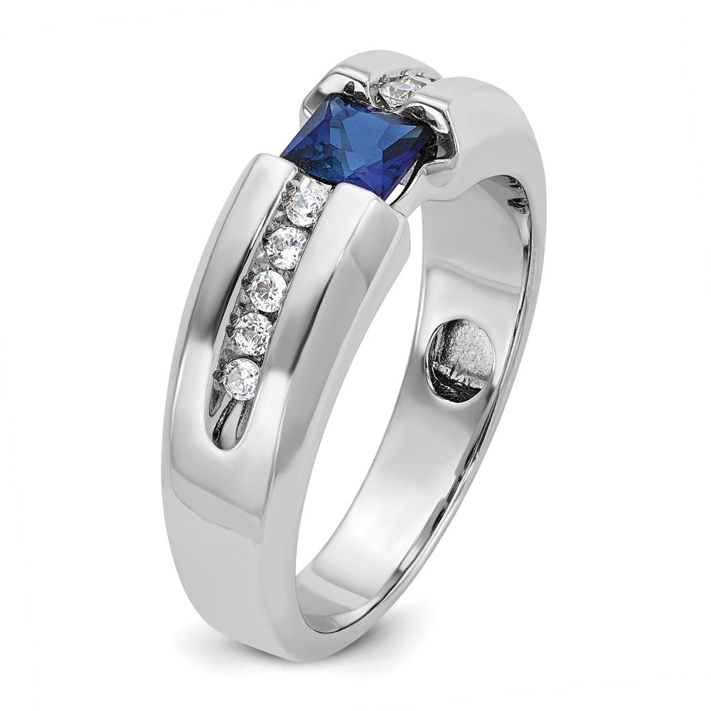 IB Goodman Mens Polished Square Lab Created Sapphire and 1/5 Carat AA Quality Diamond Ring - WBC