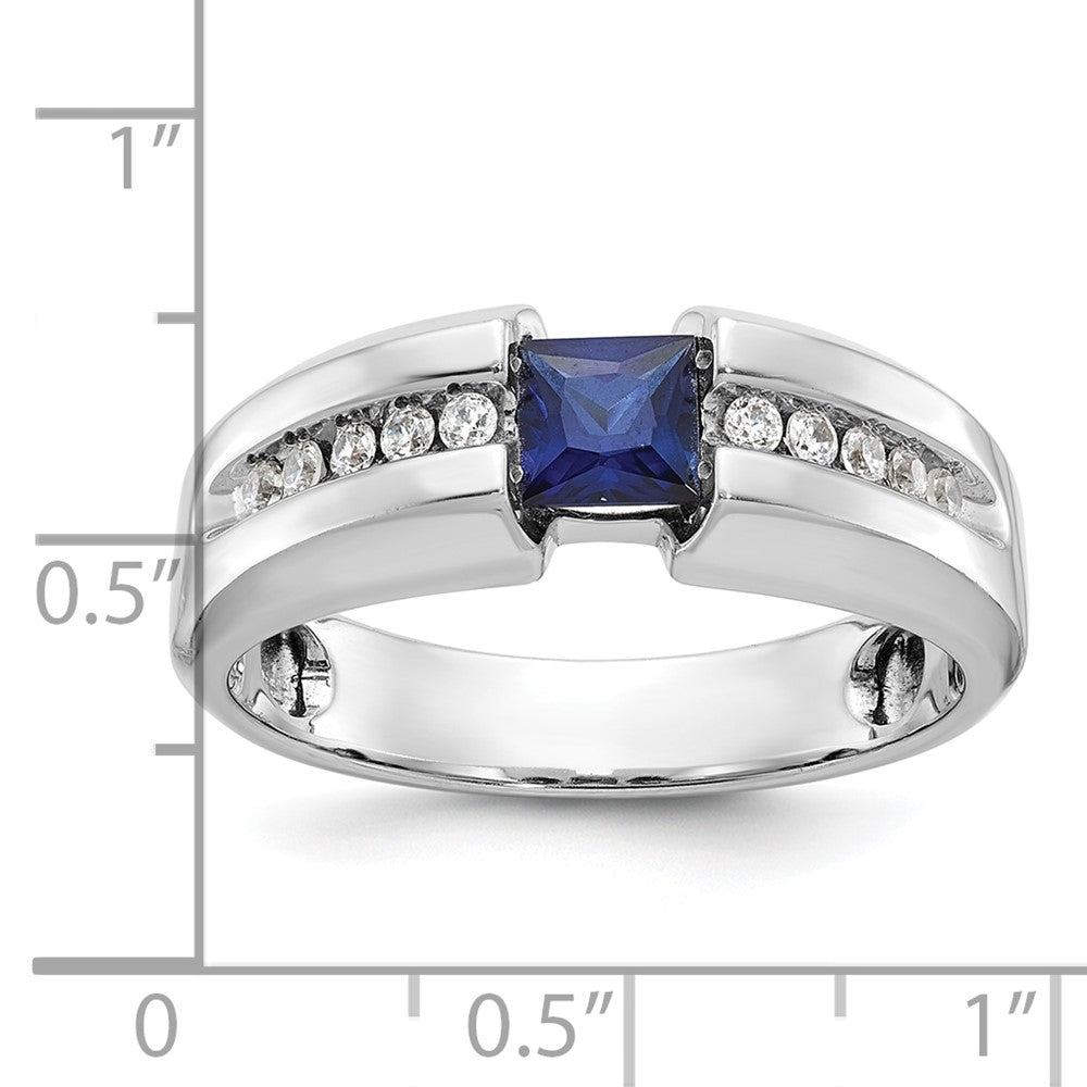 IB Goodman Mens Polished Square Lab Created Sapphire and 1/5 Carat AA Quality Diamond Ring - WBC