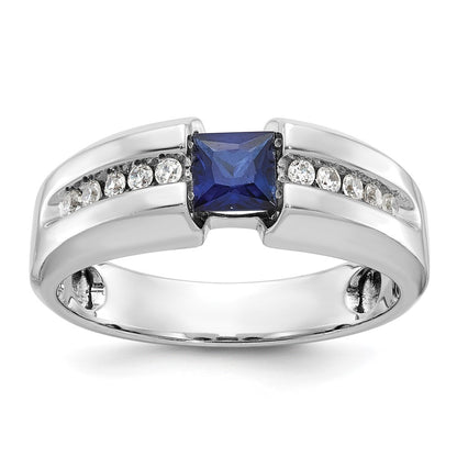 IB Goodman Mens Polished Square Lab Created Sapphire and 1/5 Carat AA Quality Diamond Ring - WBC