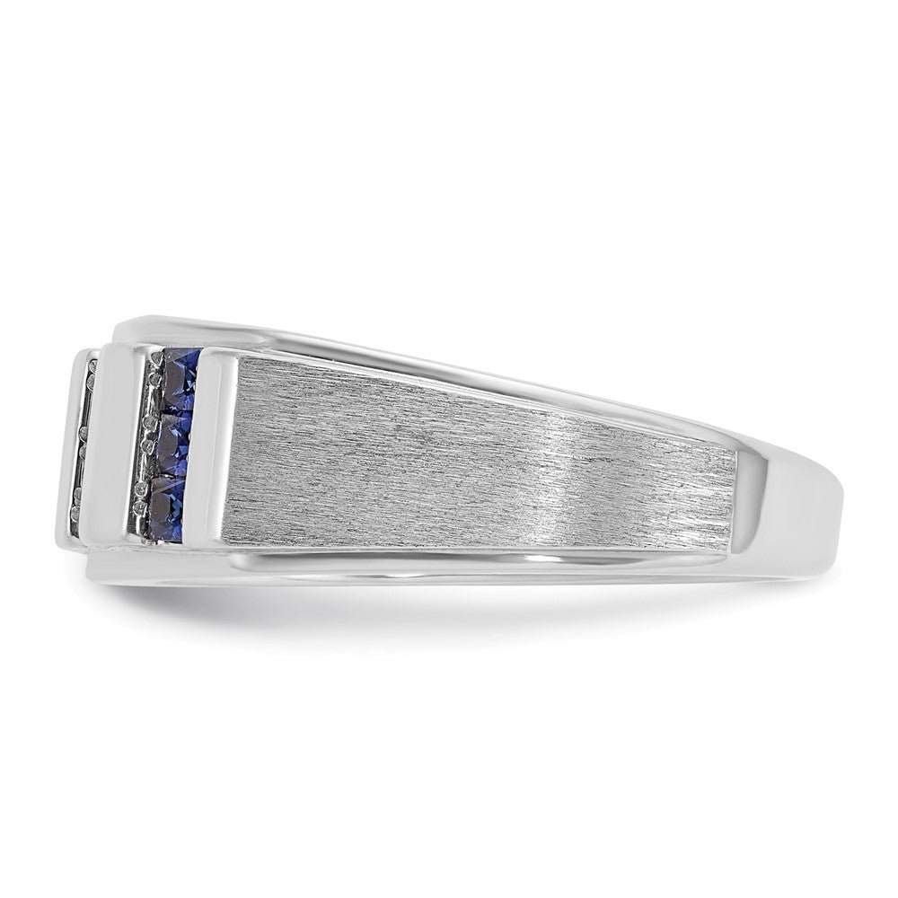 IBGoodman Men's Polished and Satin 3-Row Lab Created Sapphire and 1/10 Carat AA Quality Diamond Ring - WBC