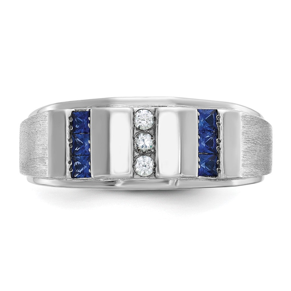 IBGoodman Men's Polished and Satin 3-Row Lab Created Sapphire and 1/10 Carat AA Quality Diamond Ring - WBC
