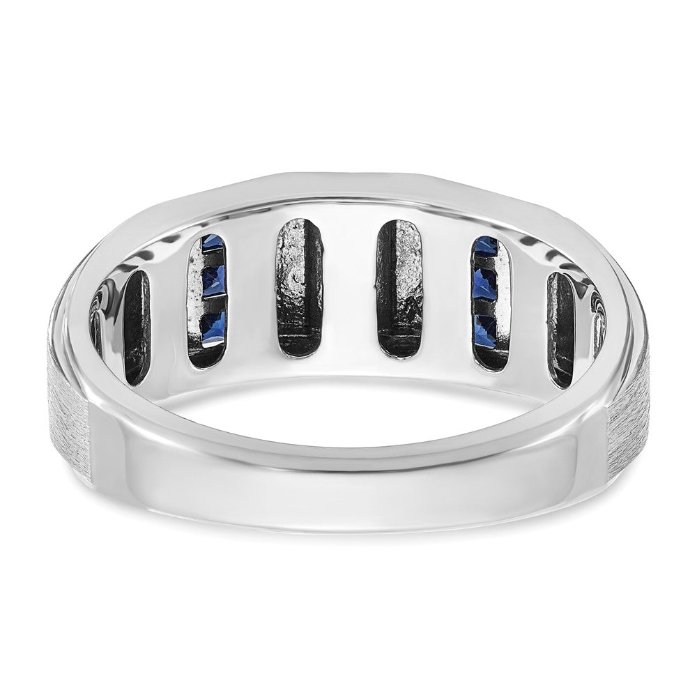 IBGoodman Men's Polished and Satin 3-Row Lab Created Sapphire and 1/10 Carat AA Quality Diamond Ring - WBC