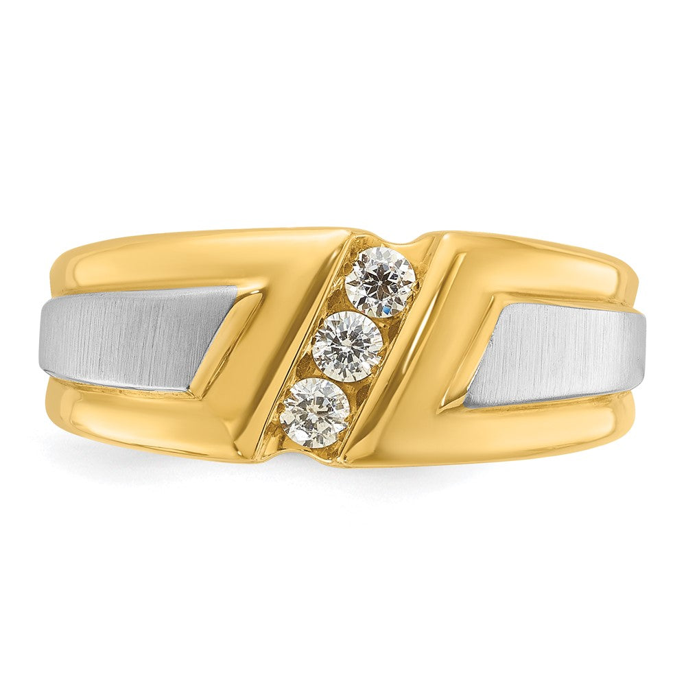 IBGoodman Two-tone Men's Polished and Satin 3-Stone 1/4 Carat AA Quality Diamond Ring - WBC