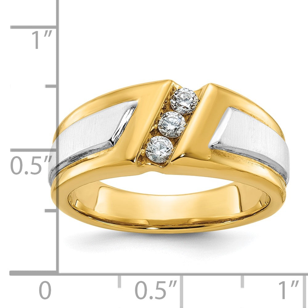 IBGoodman Two-tone Men's Polished and Satin 3-Stone 1/4 Carat AA Quality Diamond Ring - WBC