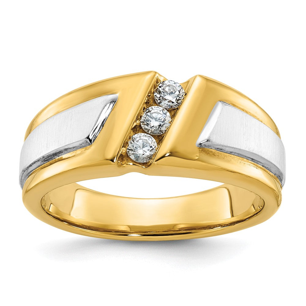 IBGoodman Two-tone Men's Polished and Satin 3-Stone 1/4 Carat AA Quality Diamond Ring - WBC