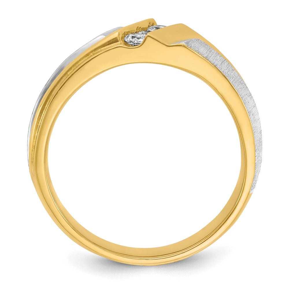 IBGoodman Two-tone Men's Polished Satin and Grooved 3-Stone 1/4 Carat AA Quality Diamond Ring - WBC