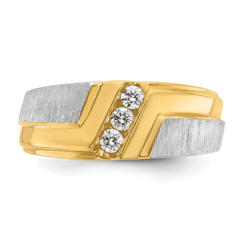 IBGoodman Two-tone Men's Polished Satin and Grooved 3-Stone 1/4 Carat AA Quality Diamond Ring - WBC