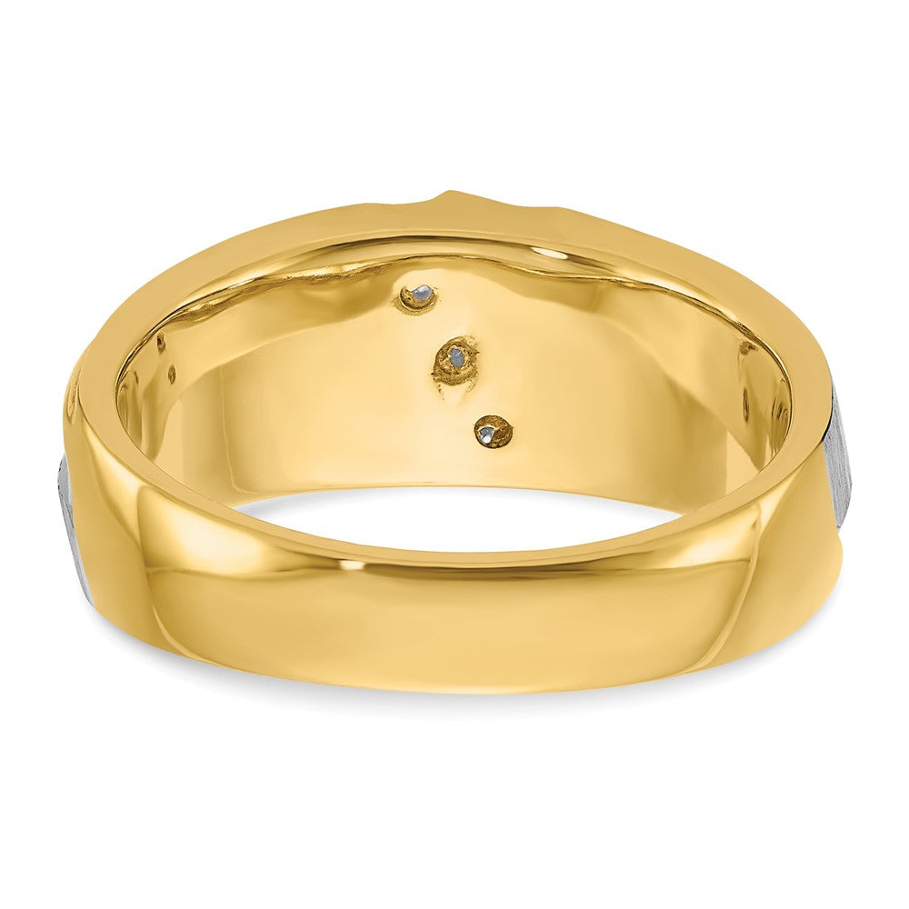 IBGoodman Two-tone Men's Polished Satin and Grooved 3-Stone 1/4 Carat AA Quality Diamond Ring - WBC