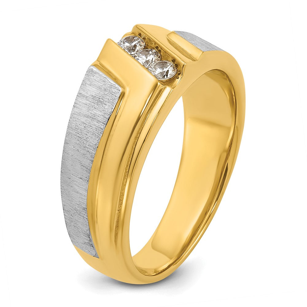 IBGoodman Two-tone Men's Polished Satin and Grooved 3-Stone 1/4 Carat AA Quality Diamond Ring - WBC