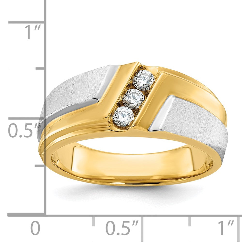 IBGoodman Two-tone Men's Polished Satin and Grooved 3-Stone 1/4 Carat AA Quality Diamond Ring - WBC