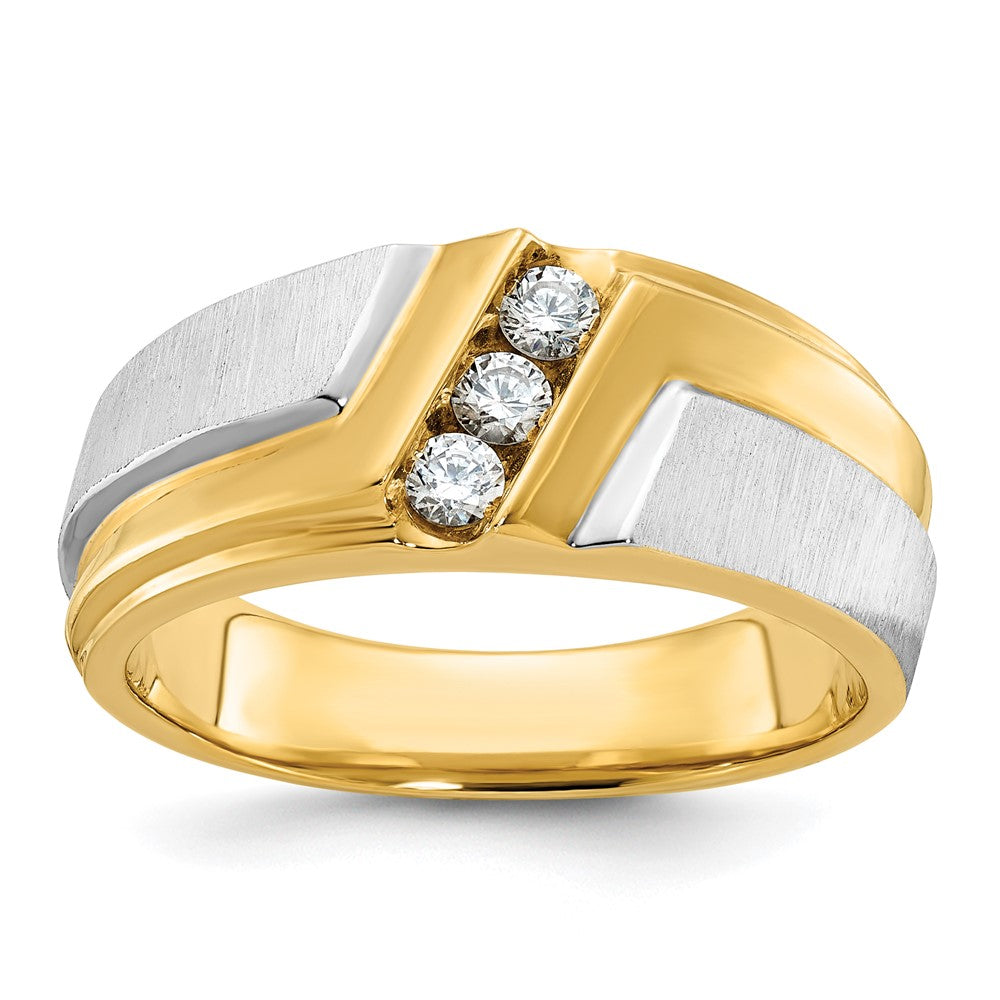 IBGoodman Two-tone Men's Polished Satin and Grooved 3-Stone 1/4 Carat AA Quality Diamond Ring - WBC