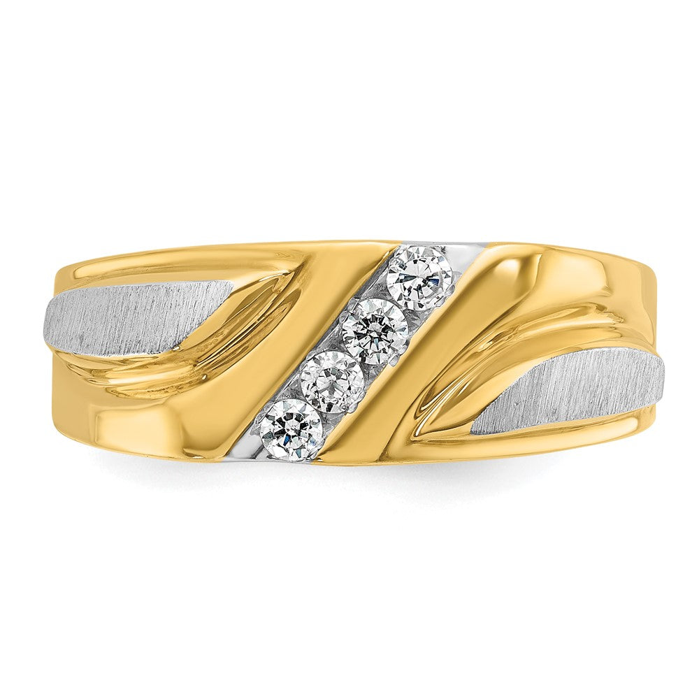 IBGoodman Two-tone Men's Polished Satin and Grooved 4-Stone 1/4 Carat AA Quality Diamond Ring - WBC