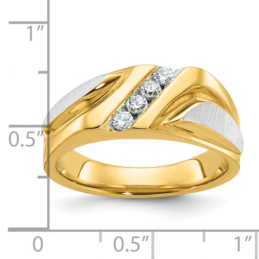 IBGoodman Two-tone Men's Polished Satin and Grooved 4-Stone 1/4 Carat AA Quality Diamond Ring - WBC