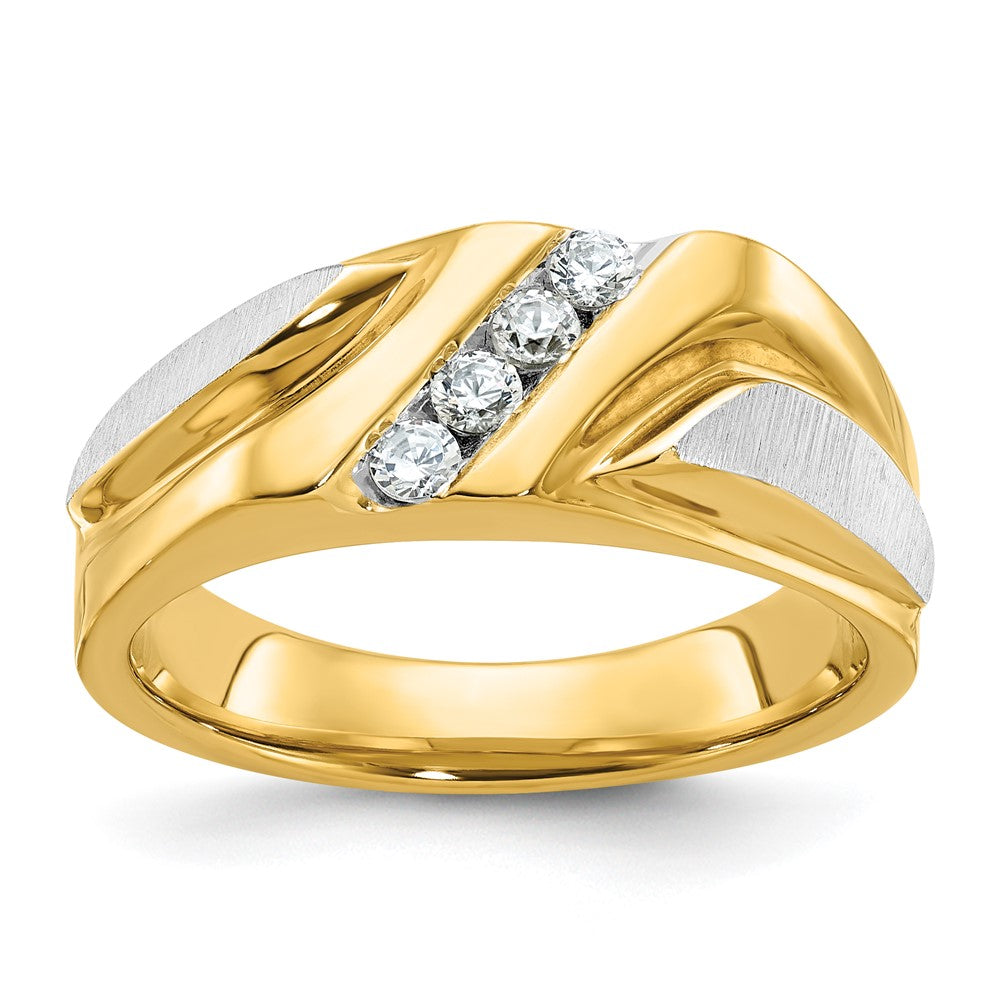 IBGoodman Two-tone Men's Polished Satin and Grooved 4-Stone 1/4 Carat AA Quality Diamond Ring - WBC
