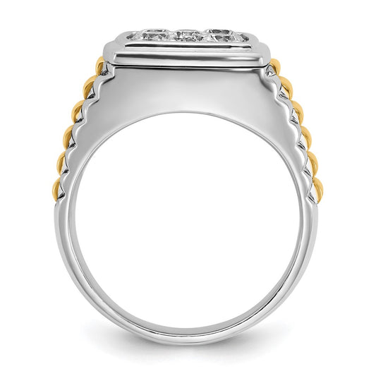 IBGoodman Two-tone Men's Polished and Textured 1 Carat AA Quality Diamond Cluster Ring - WBC