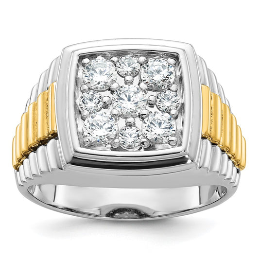 IBGoodman Two-tone Men's Polished and Textured 1 Carat AA Quality Diamond Cluster Ring - WBC