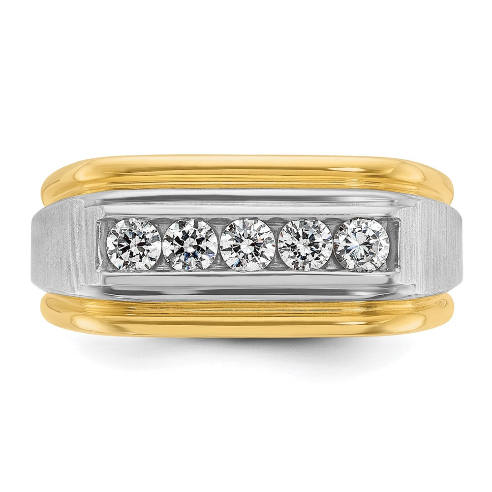 IBGoodman Two-tone Men's Polished Satin and Grooved 5-Stone 1/2 Carat A Quality Diamond Ring - WBC
