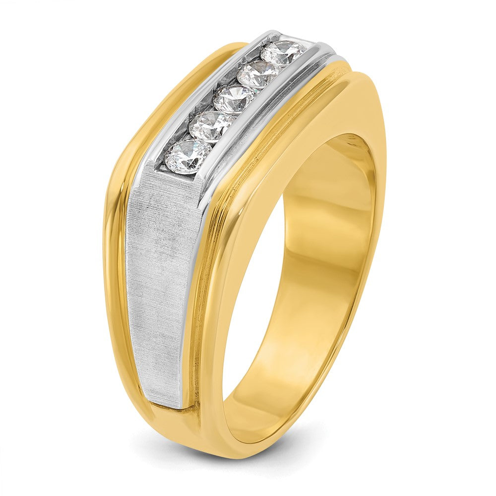 IBGoodman Two-tone Men's Polished Satin and Grooved 5-Stone 1/2 Carat A Quality Diamond Ring - WBC
