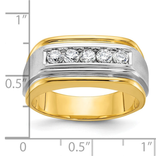 IBGoodman Two-tone Men's Polished Satin and Grooved 5-Stone 1/2 Carat A Quality Diamond Ring - WBC