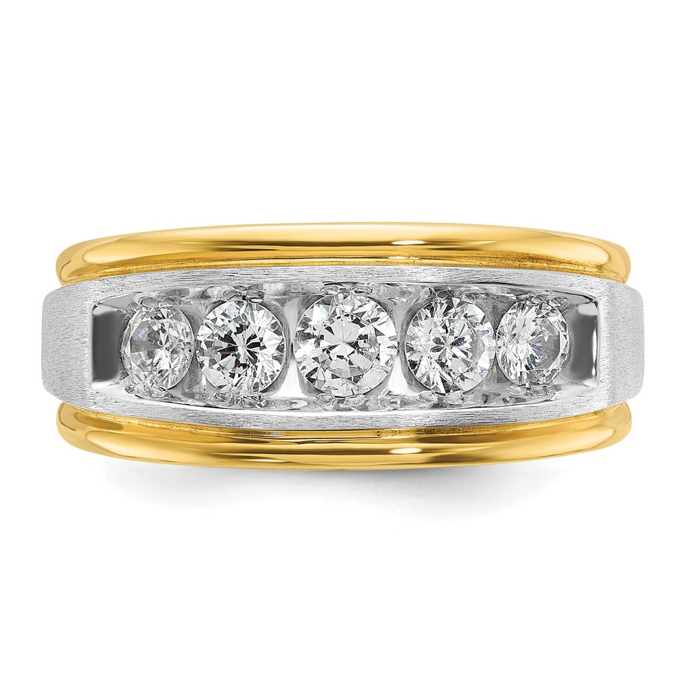 IBGoodman Two-tone Men's Polished Satin and Grooved 5-Stone 1 Carat AA Quality Diamond Ring - WBC