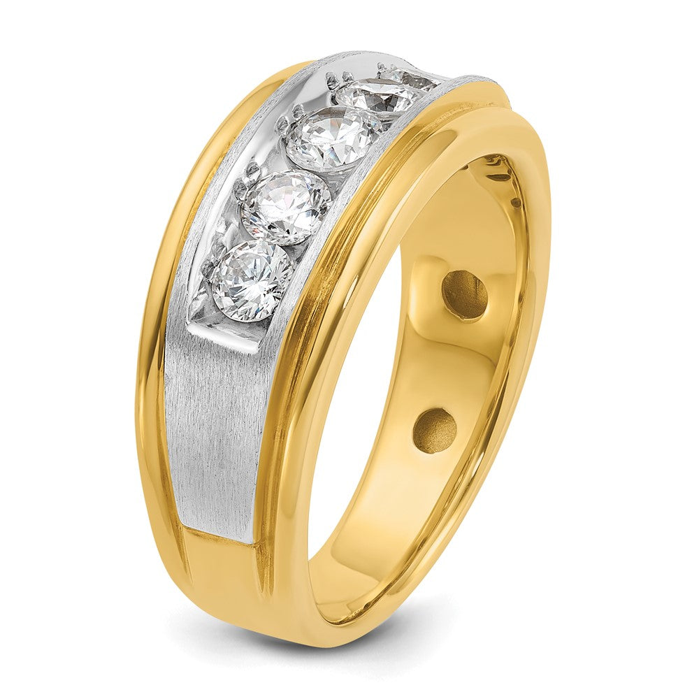 IBGoodman Two-tone Men's Polished Satin and Grooved 5-Stone 1 Carat AA Quality Diamond Ring - WBC
