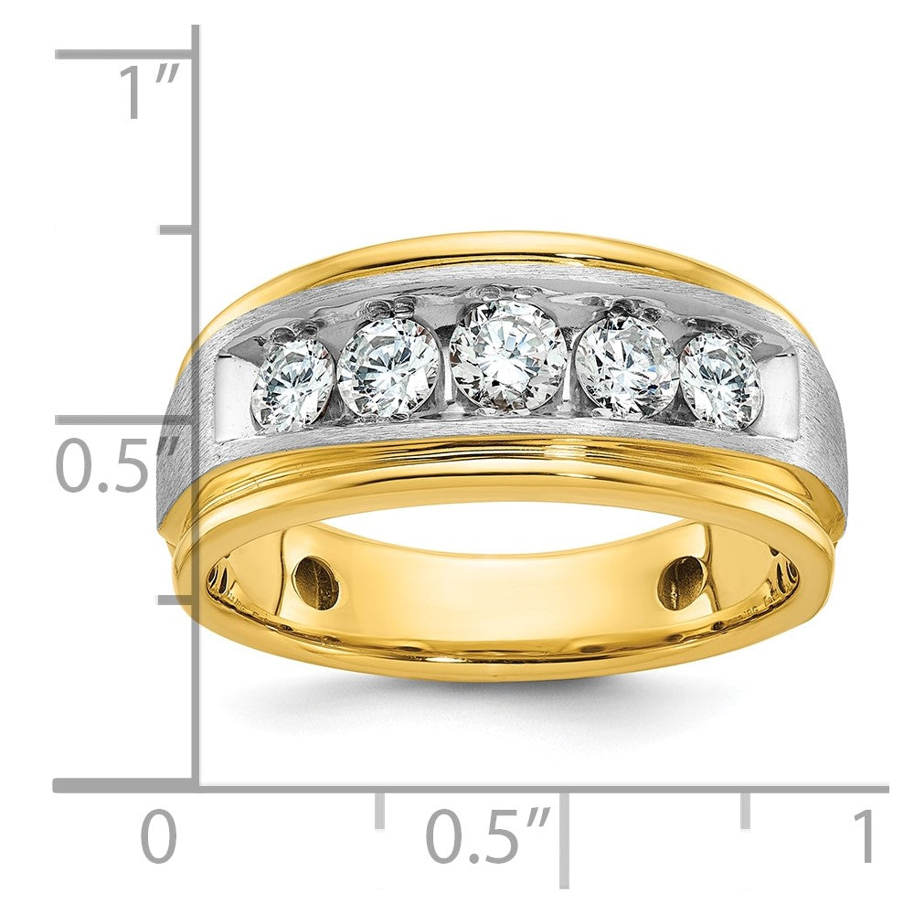IBGoodman Two-tone Men's Polished Satin and Grooved 5-Stone 1 Carat AA Quality Diamond Ring - WBC