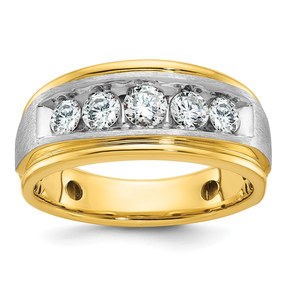 IBGoodman Two-tone Men's Polished Satin and Grooved 5-Stone 1 Carat AA Quality Diamond Ring - WBC