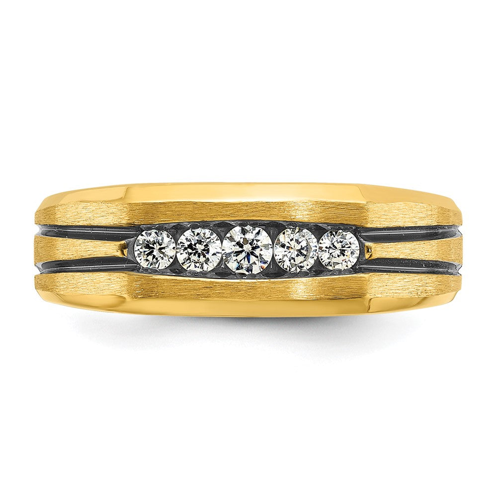 IBGoodman with Black Rhodium Men's Polished Satin and Grooved 1/4 Carat AA Quality Diamond 5-Stone Ring - WBC