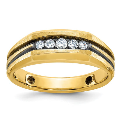 IBGoodman with Black Rhodium Men's Polished Satin and Grooved 1/4 Carat AA Quality Diamond 5-Stone Ring - WBC
