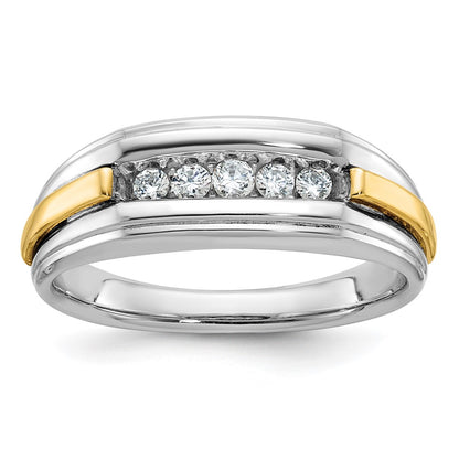 IBGoodman Two-tone Men's Polished and Grooved 5-Stone 1/4 Carat AA Quality Diamond Ring - WBC